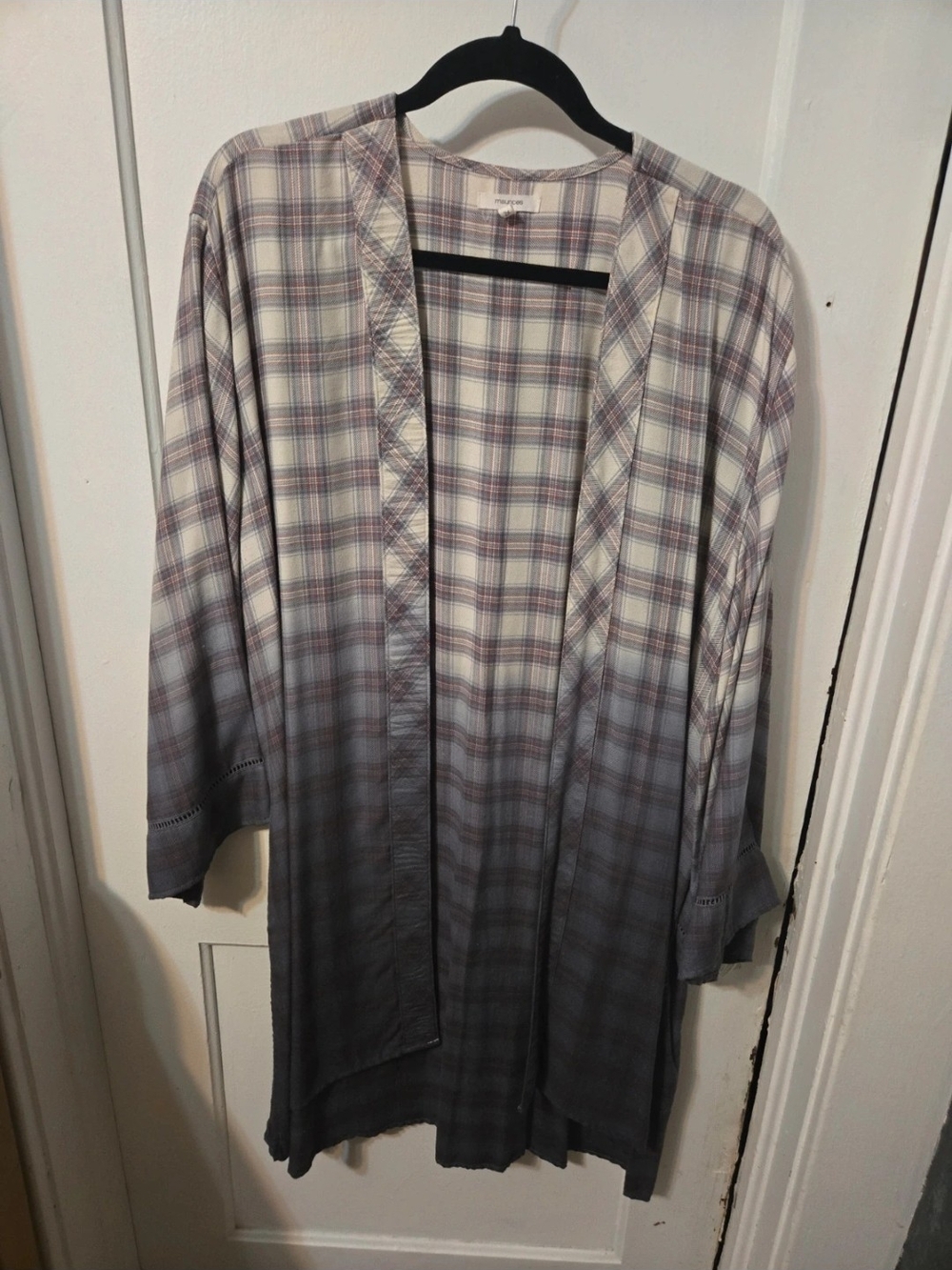 Maurices Lavender-Gray Plaid Open-Front Duster